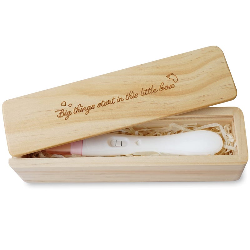HAMUIERS Pregnancy Test Keepsake Box, Pregnancy Announcement for Dad, Baby Announcements Ideas Wooden Baby Keepsake Box - Image 1